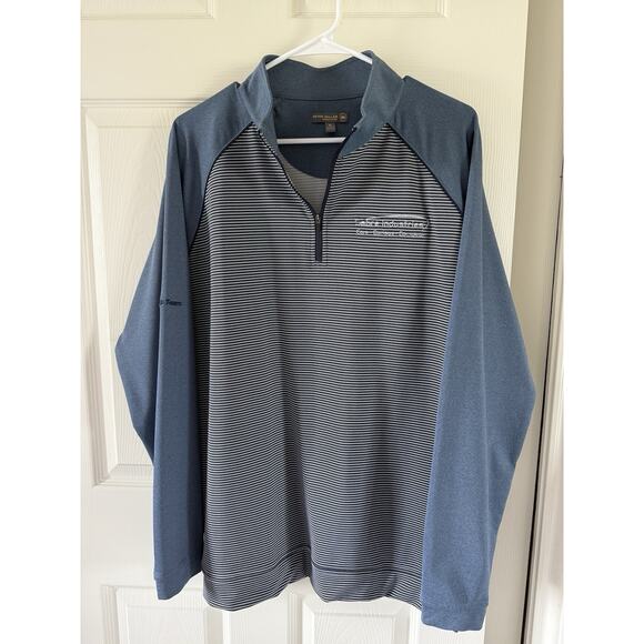 PETER MILLAR Crown Sport QuarterZip Pullover XL Blue Striped Collared Sabre Ind. - Picture 2 of 5